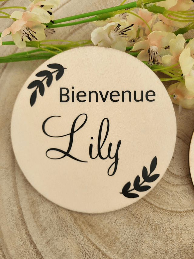 Carte en bois - Bienvenue bébé