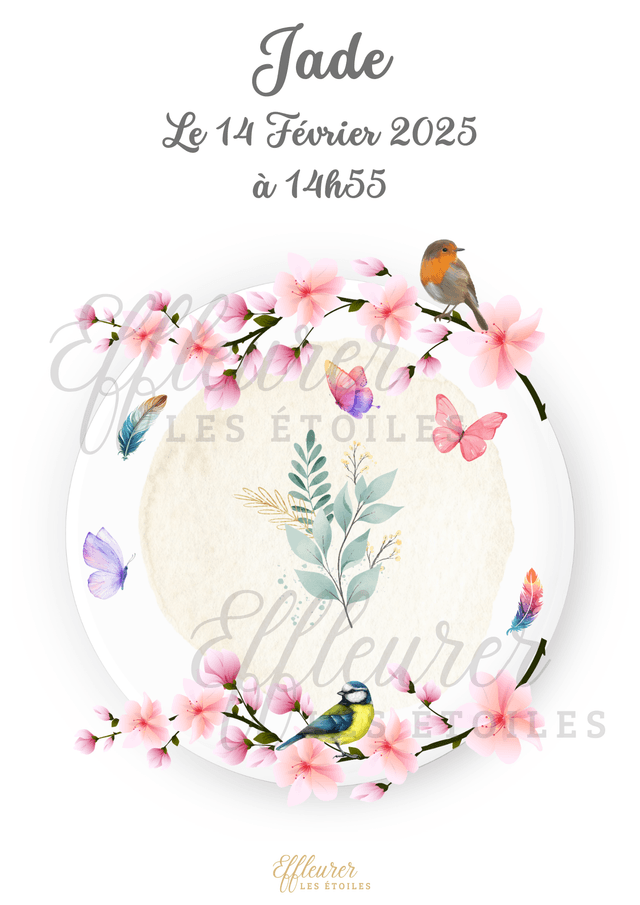 Affiche Bébé - Oiseaux sur cerisier en fleurs
